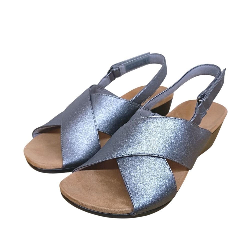 Vionic Silver Metallic Crisscross Slingback Sandals